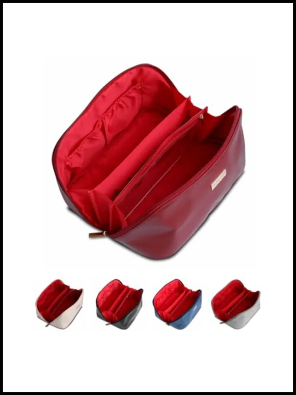Large Faux Leather Cosmetic Organizer with Handle & Pockets, Travel Makeup Bag